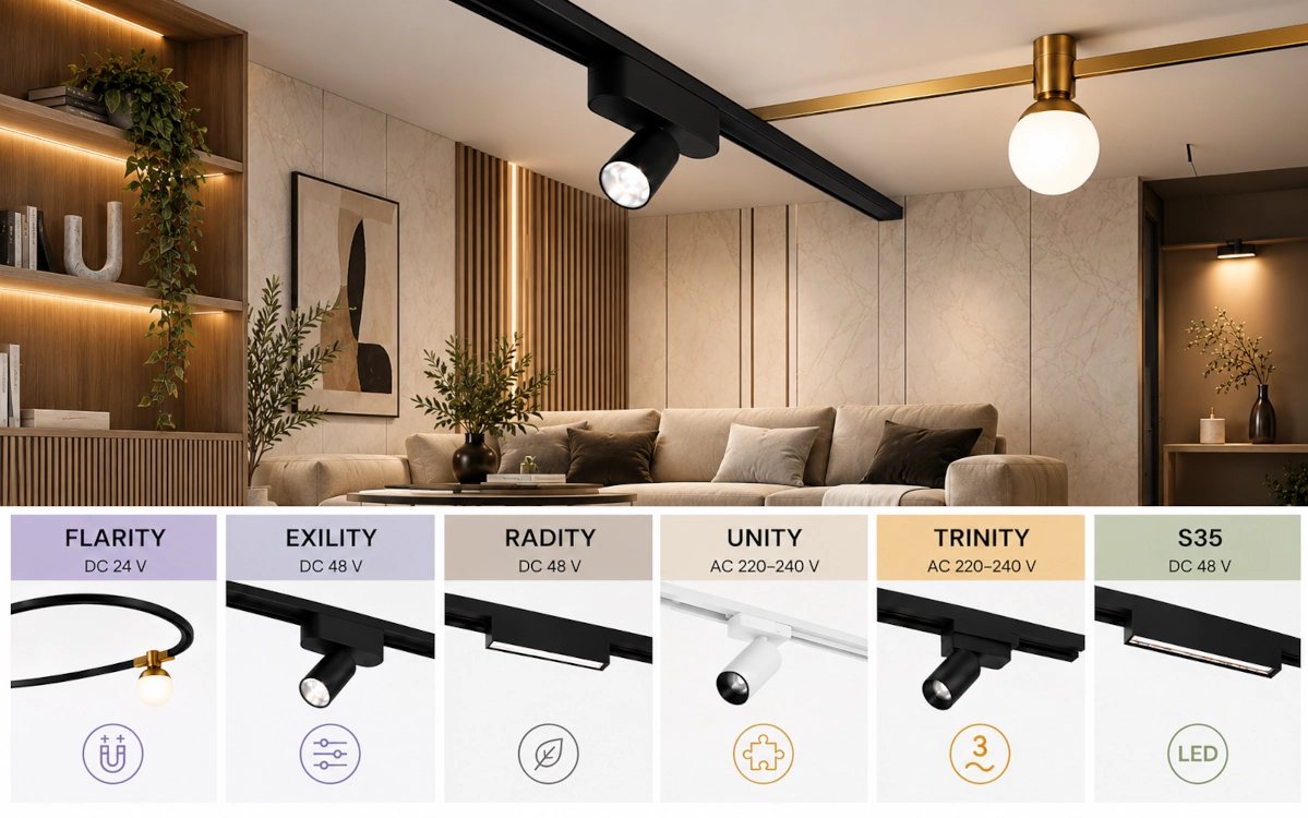 Maytoni sínrendszerek összehasonlítása: mágneses, moduláris, egy- és háromfázisú megoldások otthonába és projektekhez